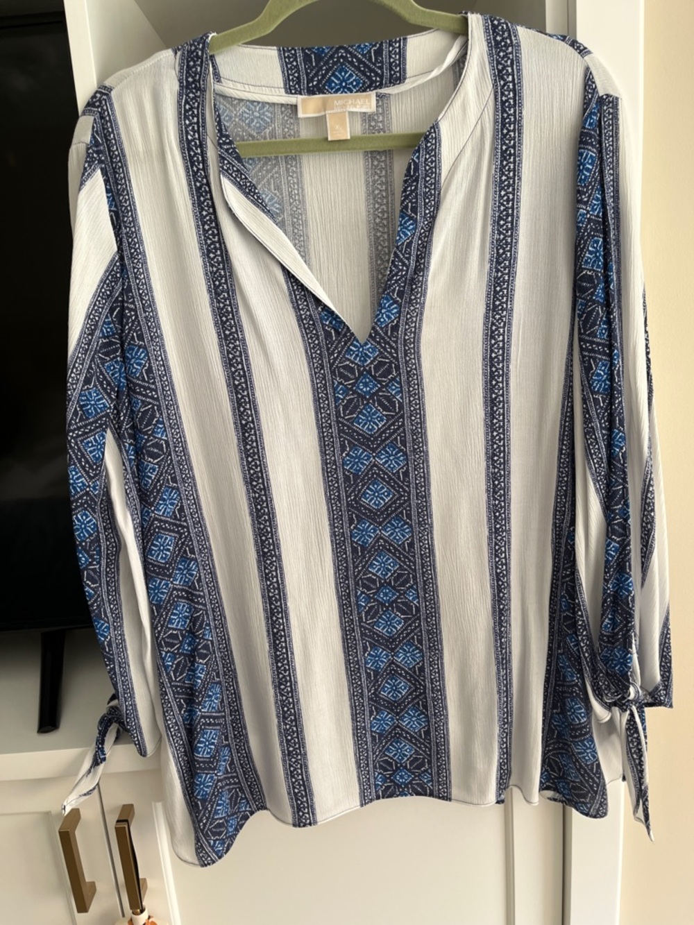 Michael Kors White Tunic with Navy and Cornflower Blue Stripes